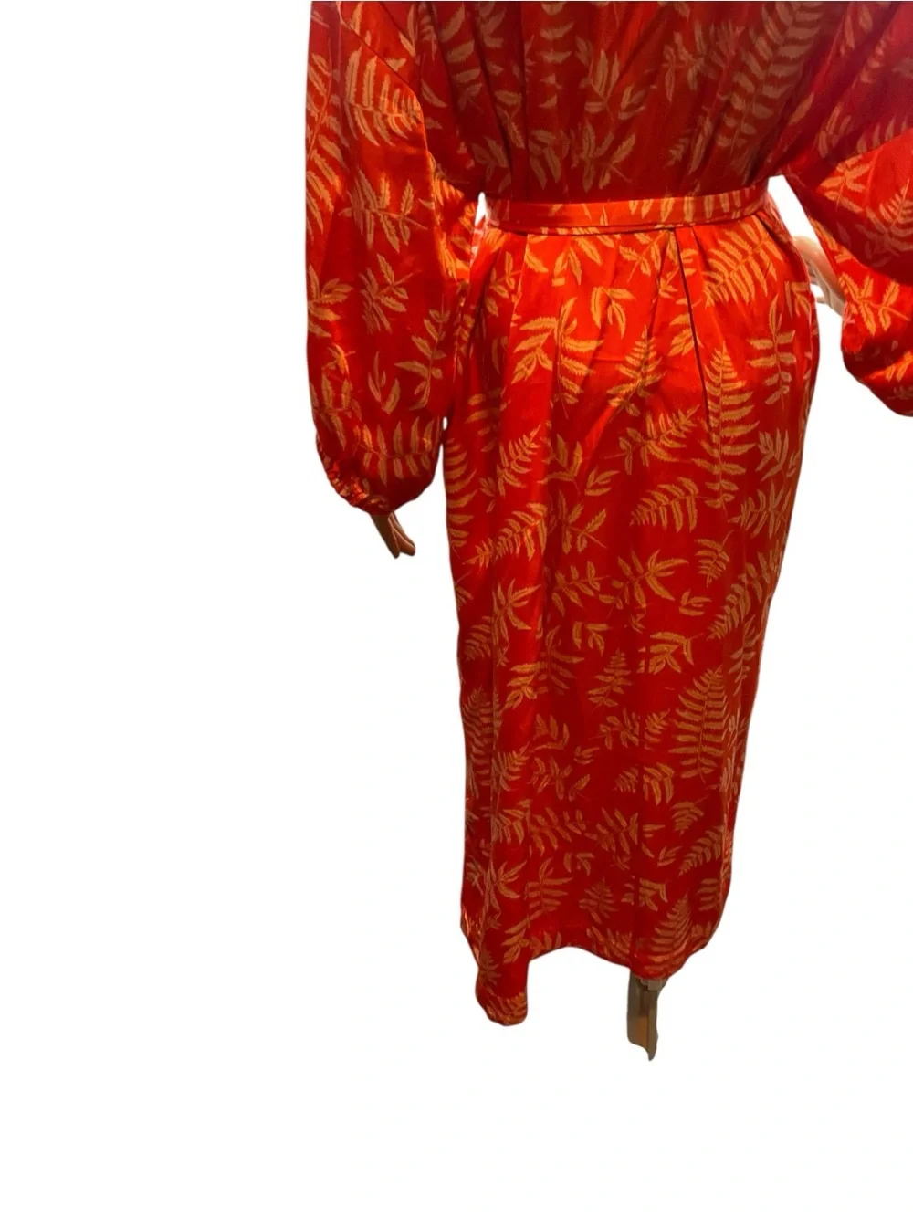 Zara Red Satin Floral-Leaf Kimono Robe with Tie Belt - Picture 7 of 16